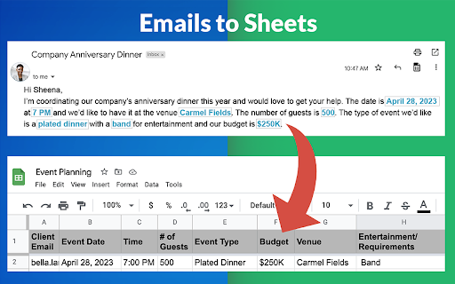 Export Emails to Sheets by cloudHQ screenshot
