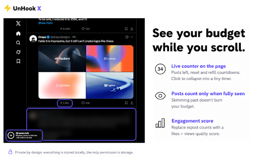 UnHook X — Clean Twitter & Post Limit screenshot