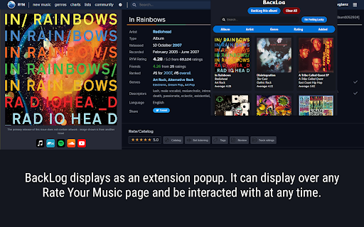 BackLog for Rate Your Music screenshot