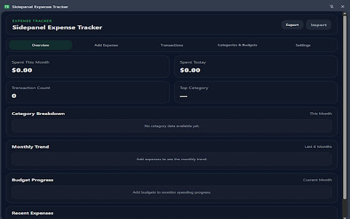 Sidepanel Expense Tracker screenshot