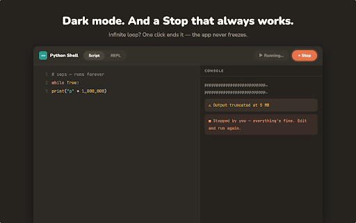 Python Shell — Run & Learn Python: Compiler & IDE screenshot