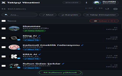 X Takipçi Yönetimi screenshot