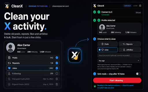 CleanerX — Bulk Delete Tweets, Likes & Reposts screenshot