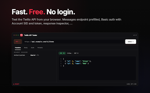 Twilio API Tester - Send Test SMS via the Twilio API screenshot