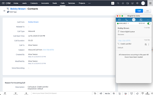 RingCentral RingCX for Zoho screenshot