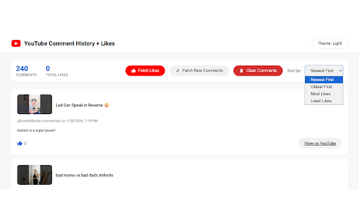 YouTube Comment History + Likes screenshot