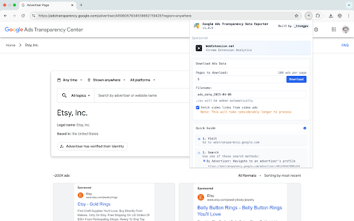 Google Ads Transparency Data Exporter screenshot