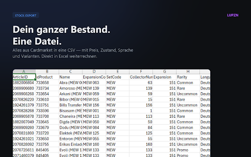 Cardmarket Stock Exporter screenshot