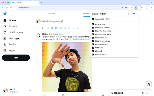 Clean Twitter screenshot