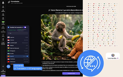 Leonardo AI: interface translator — English and 133 languages screenshot