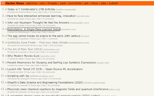 Hacker News keyboard navigation screenshot