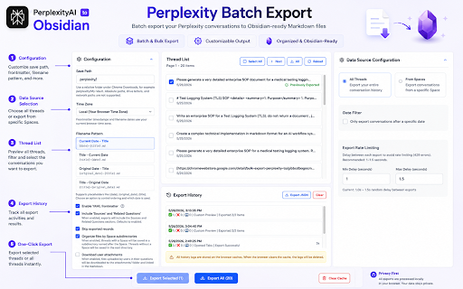 Perplexity to obsidian - Batch Export screenshot