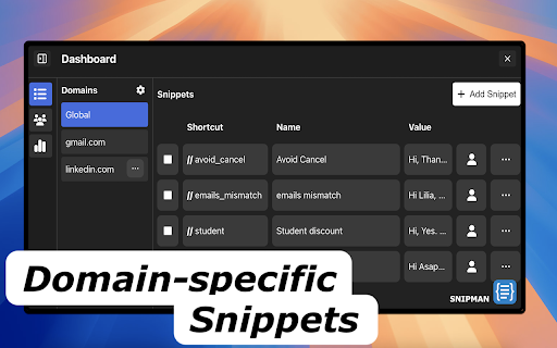 Snipman: Dynamic Snippet Manager screenshot