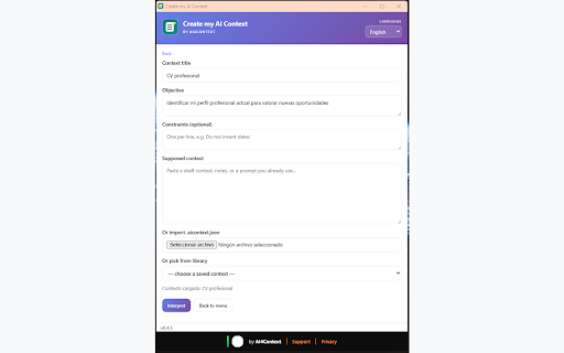 Create my AI Context screenshot