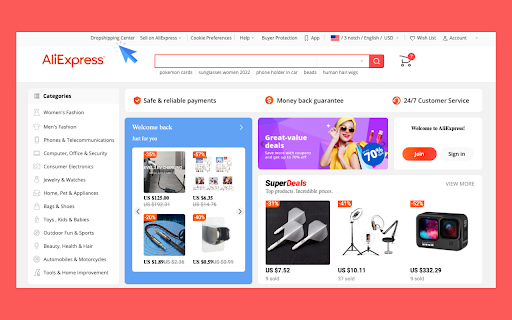 AliExpress Dropshipping Center screenshot