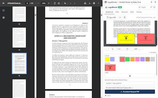 LegalBinder — Exhibit Sticker & Bates Tool screenshot