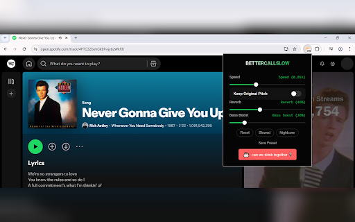 BetterCallSlow(Slow, reverb for Youtube, Spotify, Soundcloud) screenshot