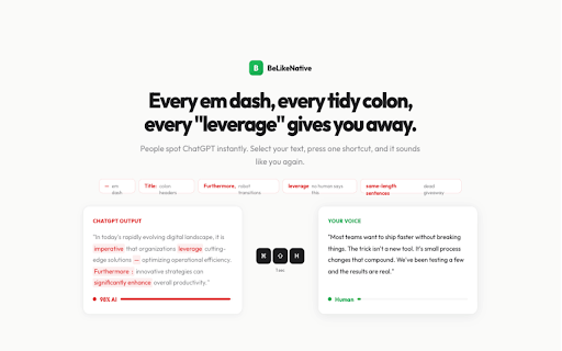 BeLikeNative: Write English like a native. Paraphrase, Rewrite, Translate screenshot