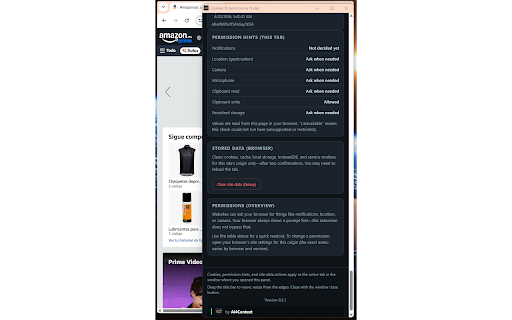 Cookies & permissions finder screenshot