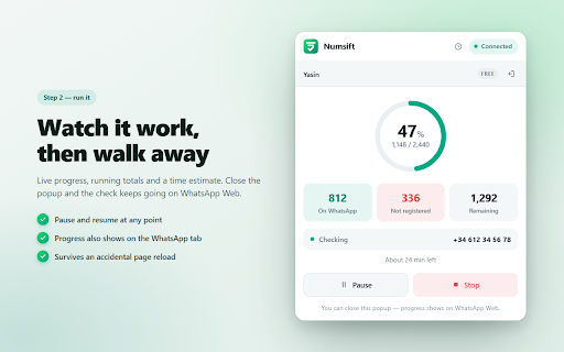 Numsift — Bulk WhatsApp Number Checker & Validator | Export to Excel screenshot