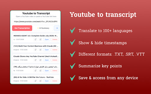 Youtube to Transcript screenshot