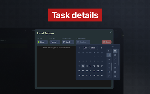 Taskvox: New Tab Task Tracker with Heatmap screenshot