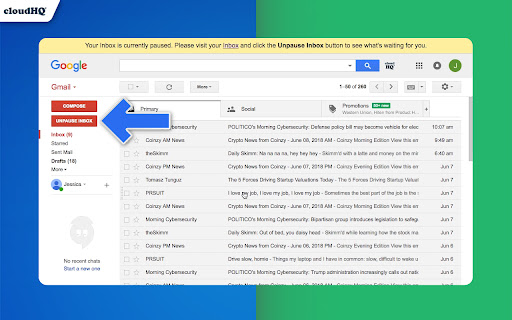 Pause Gmail by cloudHQ screenshot
