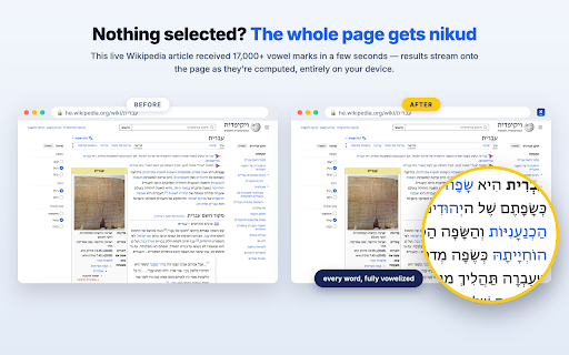 Nekudot — Hebrew Nikud (vowel marks) on any page screenshot