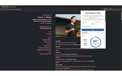 Rate My Professors Extension (Any University, Any Website) screenshot