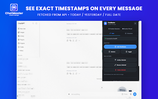 ChatMaster – ChatGPT Bulk Delete, Archive, Rename & Timestamps screenshot