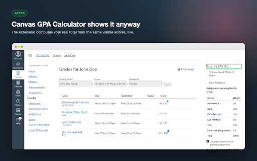 Canvas GPA Calculator screenshot