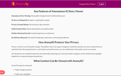 AnonyIG - Anonymous Instagram Story Viewer | View Public Stories Privately screenshot