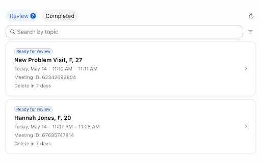 Zoom Clinical Notes screenshot