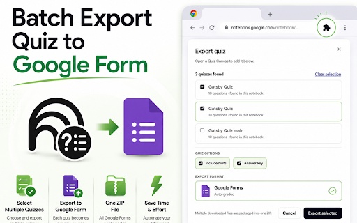 NotebookLM Quiz Exporter for Gemini Notebook screenshot