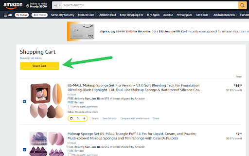 Amazon Cart Sharing Helper screenshot