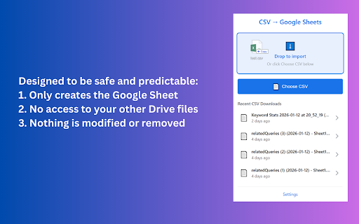 CSV to Google Sheets – Open CSV Instantly screenshot