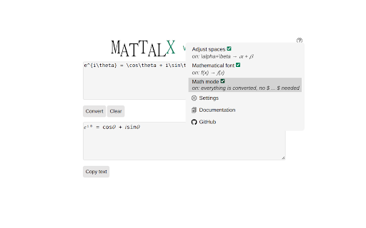 MatTalX - LaTeX to Unicode math symbols screenshot
