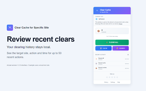 Clear Cache for Specific Site screenshot