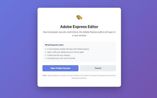 Adobe Express Unofficial Quick Launcher screenshot