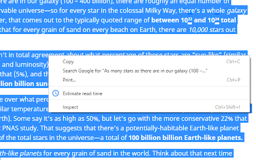 Read Time Estimator screenshot