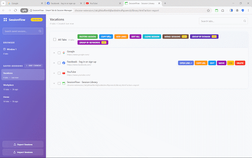 SessionFlow - Smart Tab & Session Manager screenshot