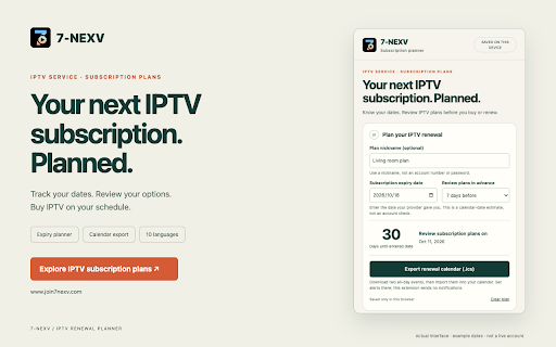 7-NEXV — Buy IPTV: Subscription Plans & Renewal Planner screenshot