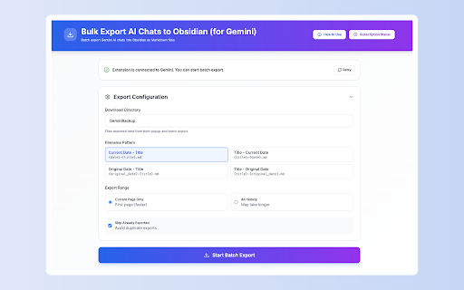 Export Gemini Chats to Obsidian screenshot