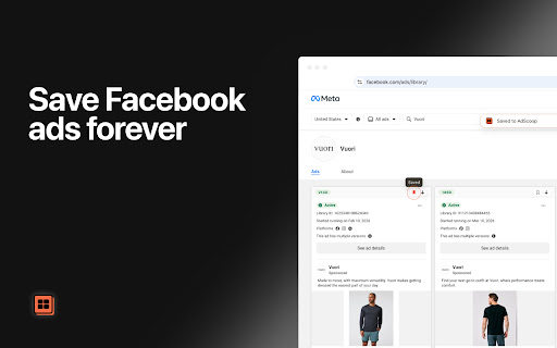 AdScoop — Save, download, transcribe from Facebook Ad Library screenshot