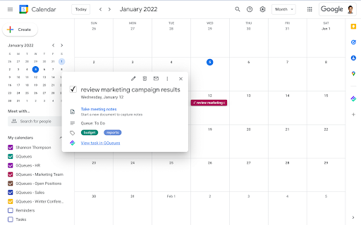 GQueues for Google Calendar screenshot