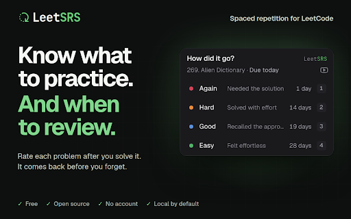 LeetSRS — Spaced Repetition for LeetCode screenshot