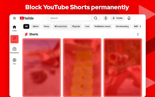 Youtube shorts blocker screenshot