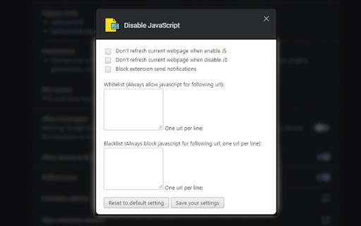 Easily Disable JavaScript screenshot