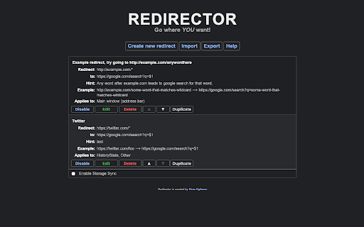 Redirector screenshot