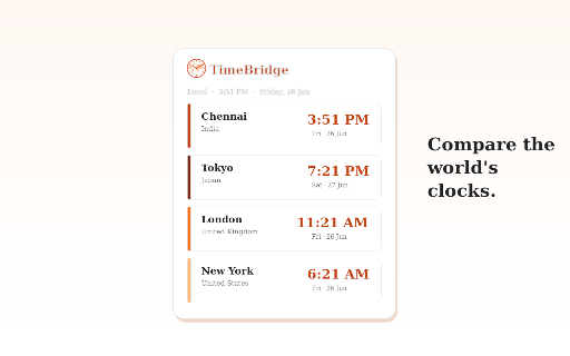 TimeBridge — World Clock & Time Zone Converter screenshot